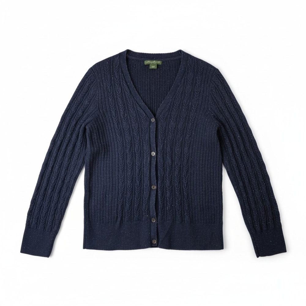 Eddie Bauer Navy Blue Cable Knit Speckled Cardigan - Large